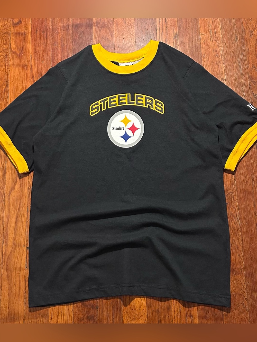 Vintage Y2K Pittsburgh Steelers NFL Puffy Print Black Yellow Ringer T-shirt M